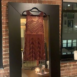 Twenties style sequin sheer dress. Deep pink.